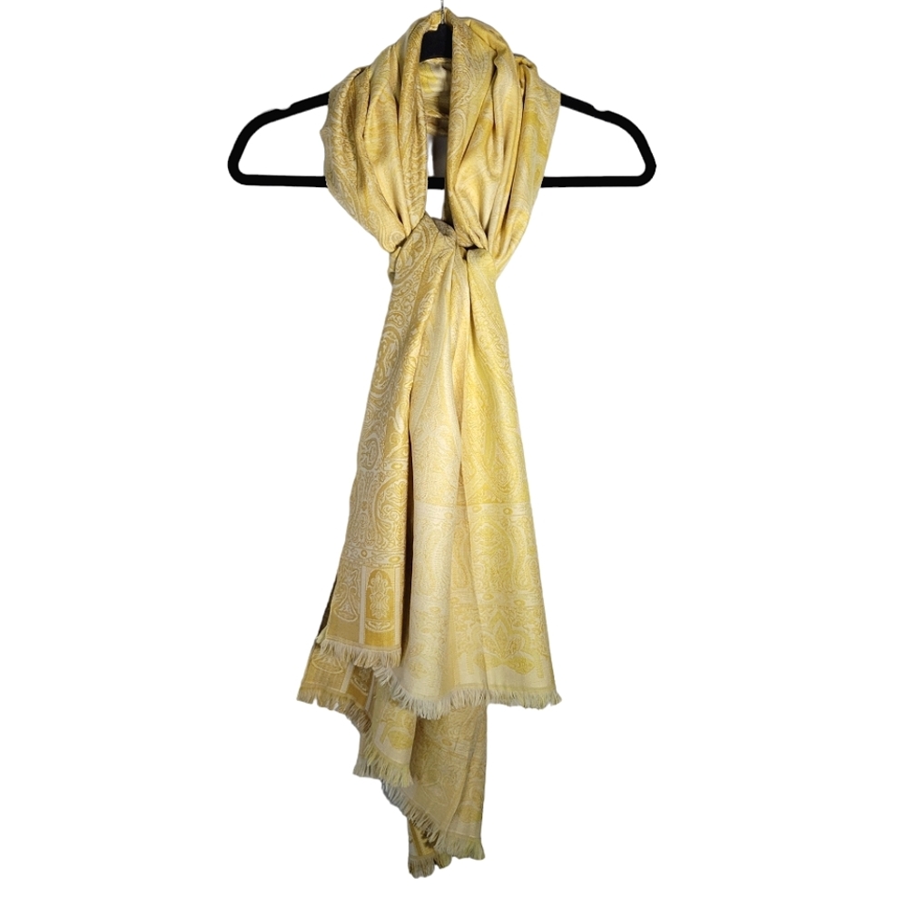 Naturally Knotty yellow silk wool blend jacquard weave scarf